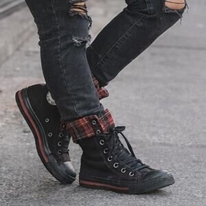 Vintage Y2K Converse All Star High Top Boots Black Red Plaid Fold Over Womens 7
